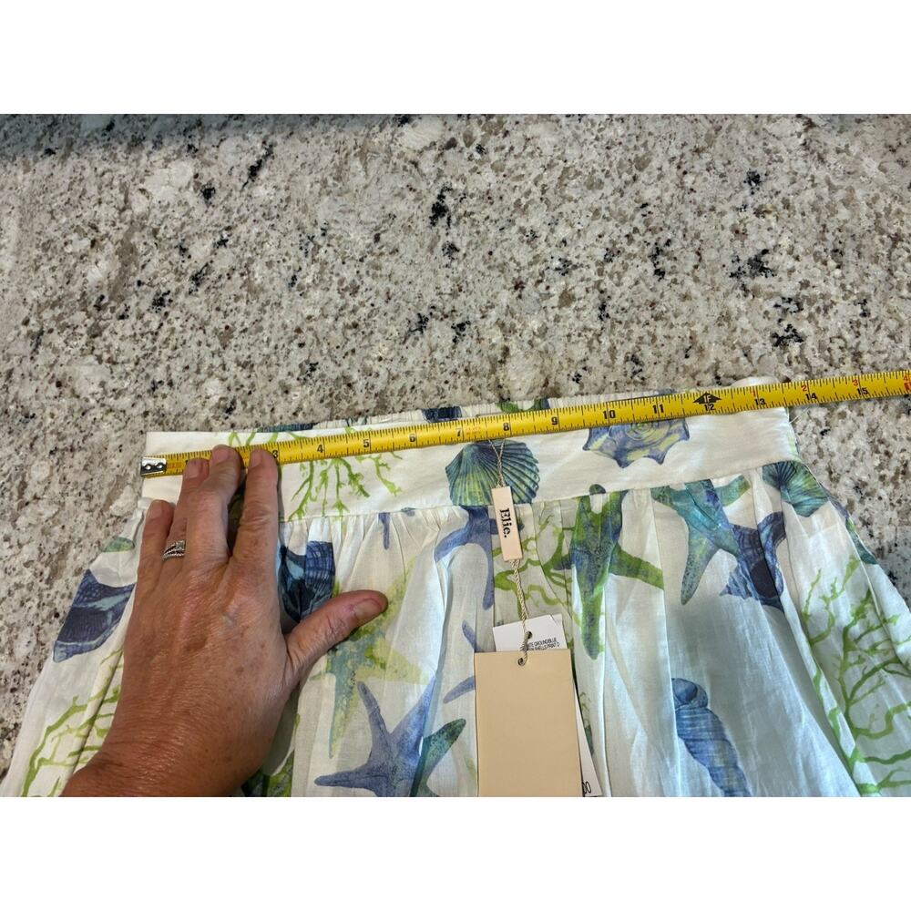 Elie Tahari Maxi Skirt A-Line size Small Sea Shells Cotton Pockets White Blue - Picture 8 of 9